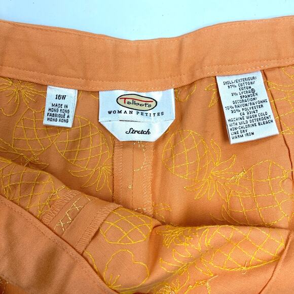 VTG Talbots Woman Petites Capri Pants 16W Embroidered Pineapples Summer Tropical - Picture 4 of 7
